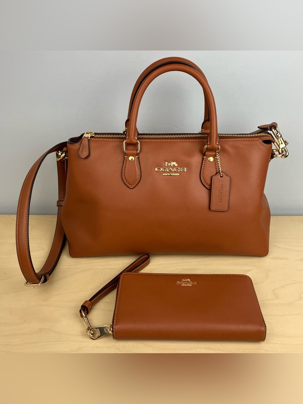 Coach CBM11 Georgia Satchel Bag Purse Smooth Brown Leather W/ Matching Wallet